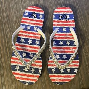 Justice stars and stripes and glitter flip-flops size large new